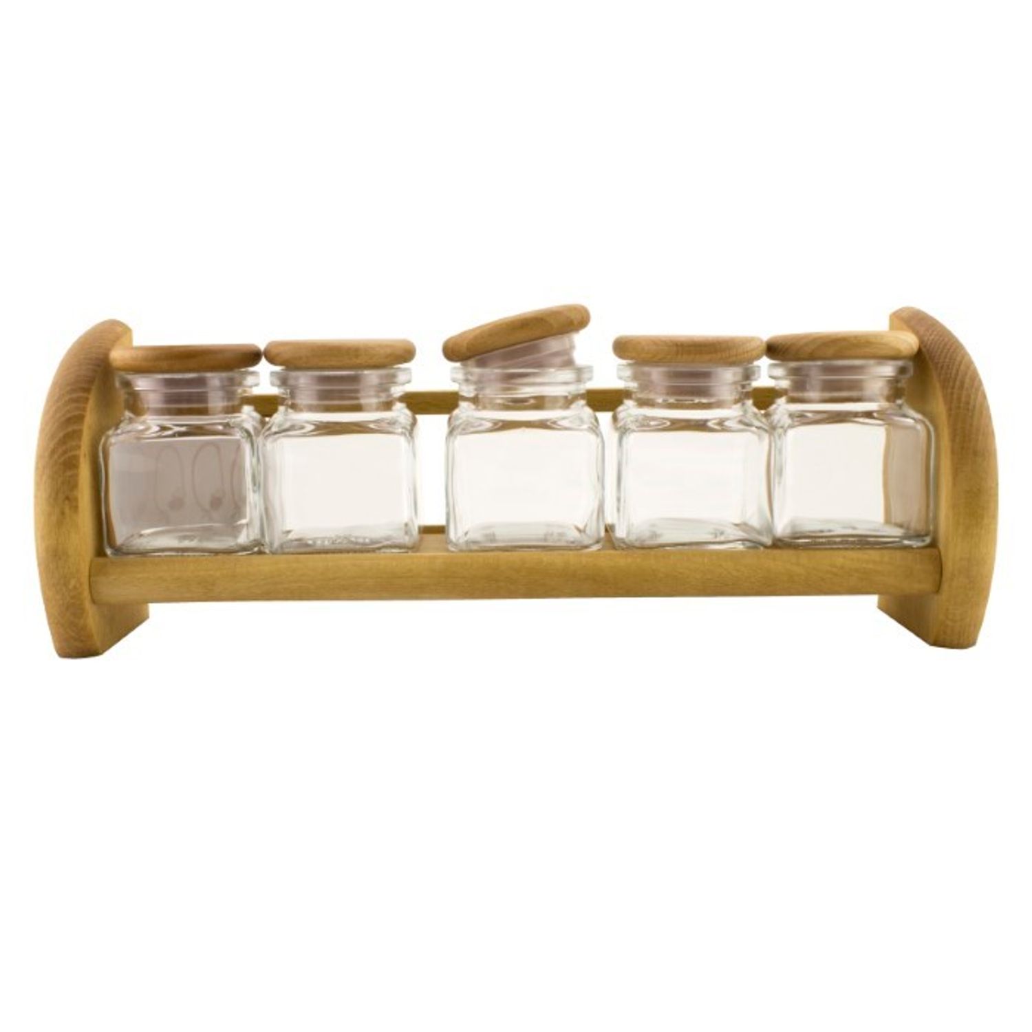 AZHOME - Set Condimente 5 Piese Pe Suport De Lemn - elefant.ro