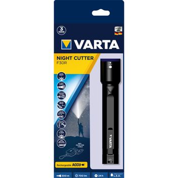 Lanterna LED reincarcabila Varta Night Cutter F30R, 700 lm, USB, Li-Ion 2600 mAh, IPX4, Aluminiu