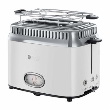 Prajitor de paine Russell Hobbs Retro Classic Blanc 21683-56, 1300 W, 2 felii, Prajire rapida, Gratar pentru chifle, Alb/Inox