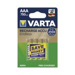 Acumulatori AAA, 750 mAh, Ni-Mh- Varta Endless, 4 buc / set, fotografia produsului