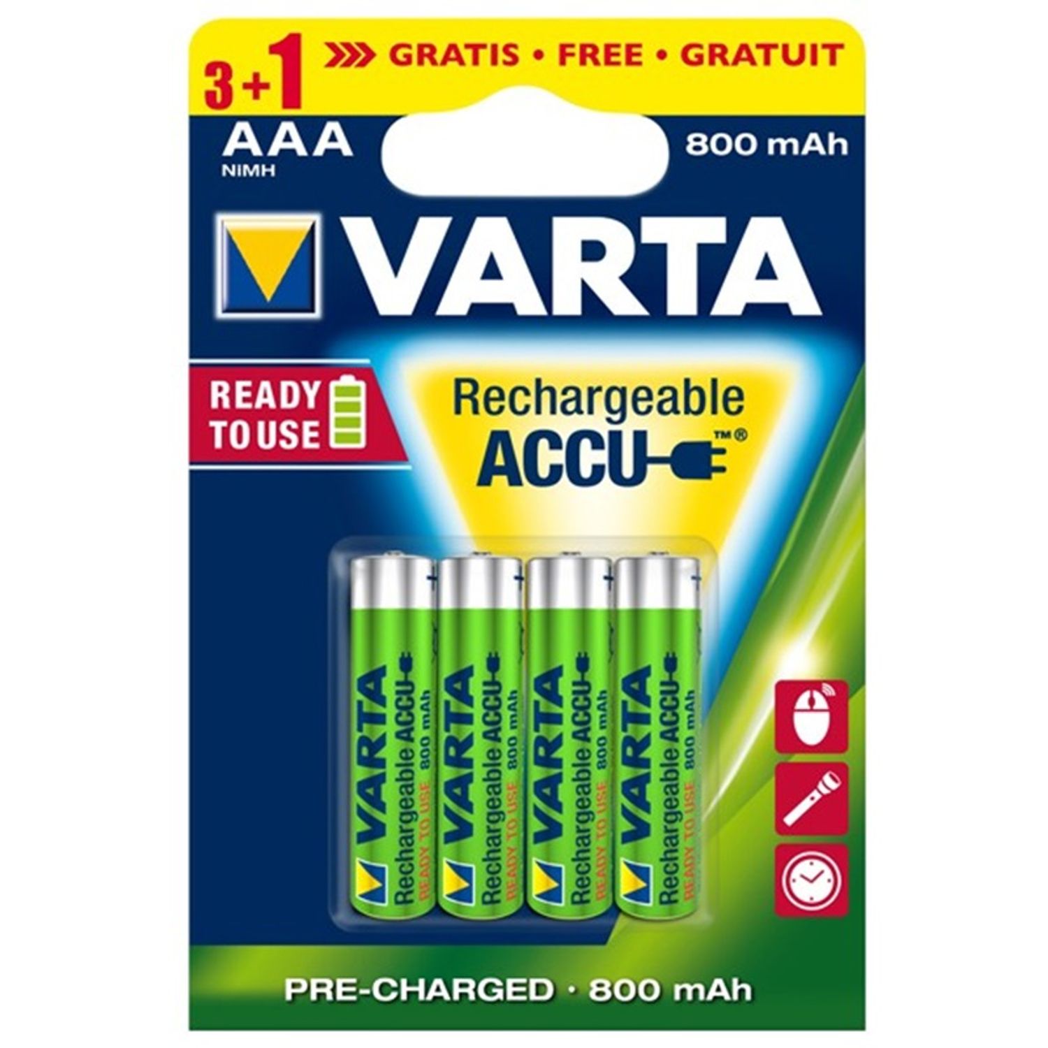 Acumulatori Varta AAA 800 mAh, Preincarcati, Ready2Use 3+1 gratis fotografia produsului