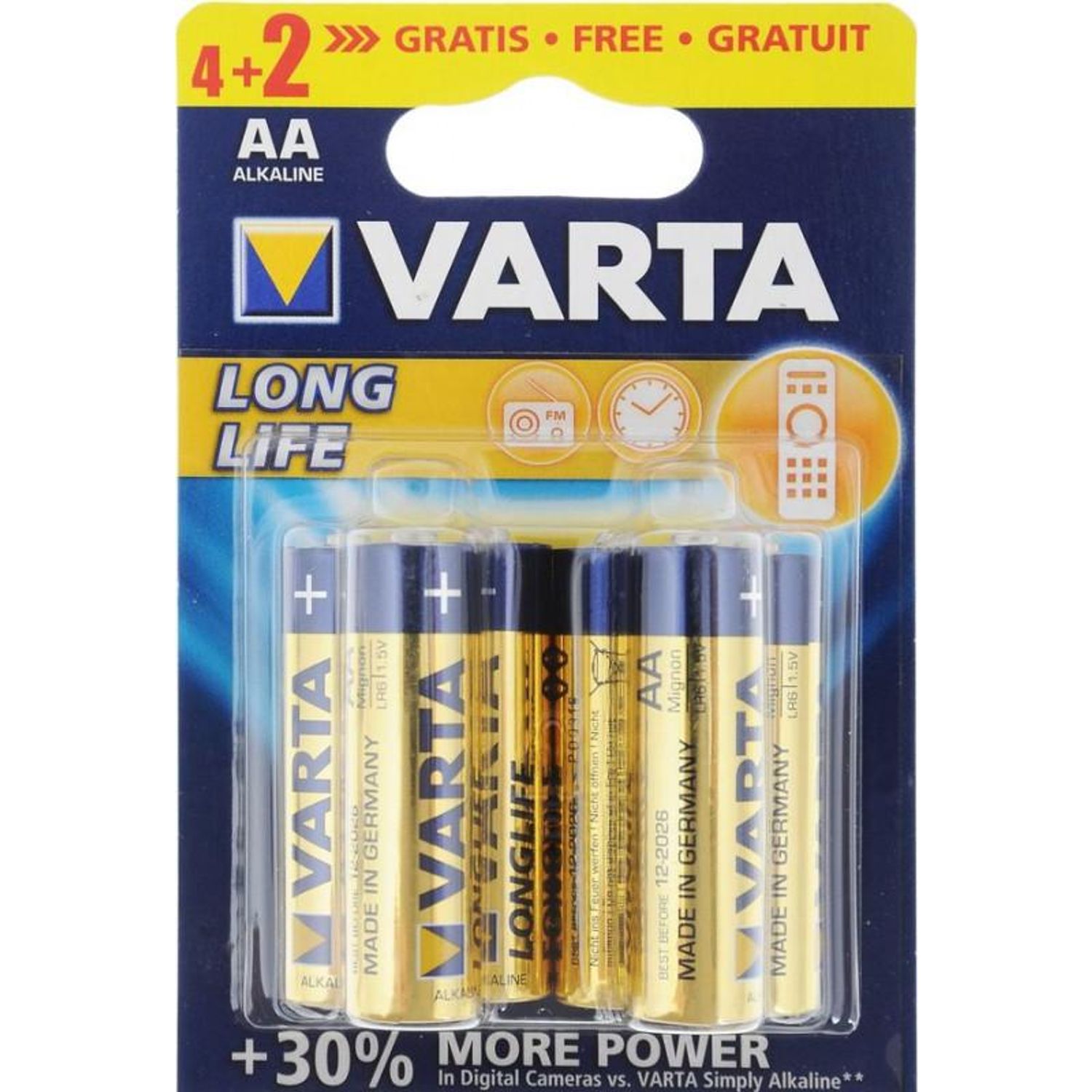 Baterii Varta Longlife Extra, LR06 AA, 4 plus 2 fotografia produsului