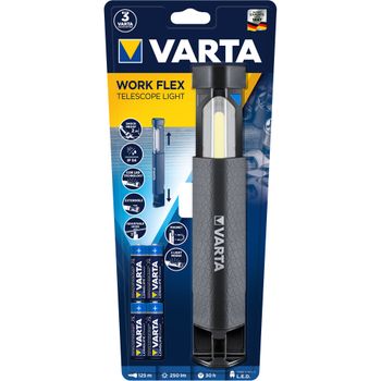 Lanterna LED Varta Work Flex Telescope Light, 250 lm, 2 moduri iluminare, carlig si magnet pentru prindere, IP54