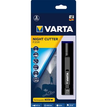 Lanterna LED reincarcabila Varta Night Cutter F20R, 400 lm, USB, Li-Ion 2600 mAh, IPX4, Aluminiu