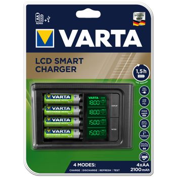 Incarcator Varta LCD Smart Charger 57674 + 4 acumulatori AA 2100 mAh, Black