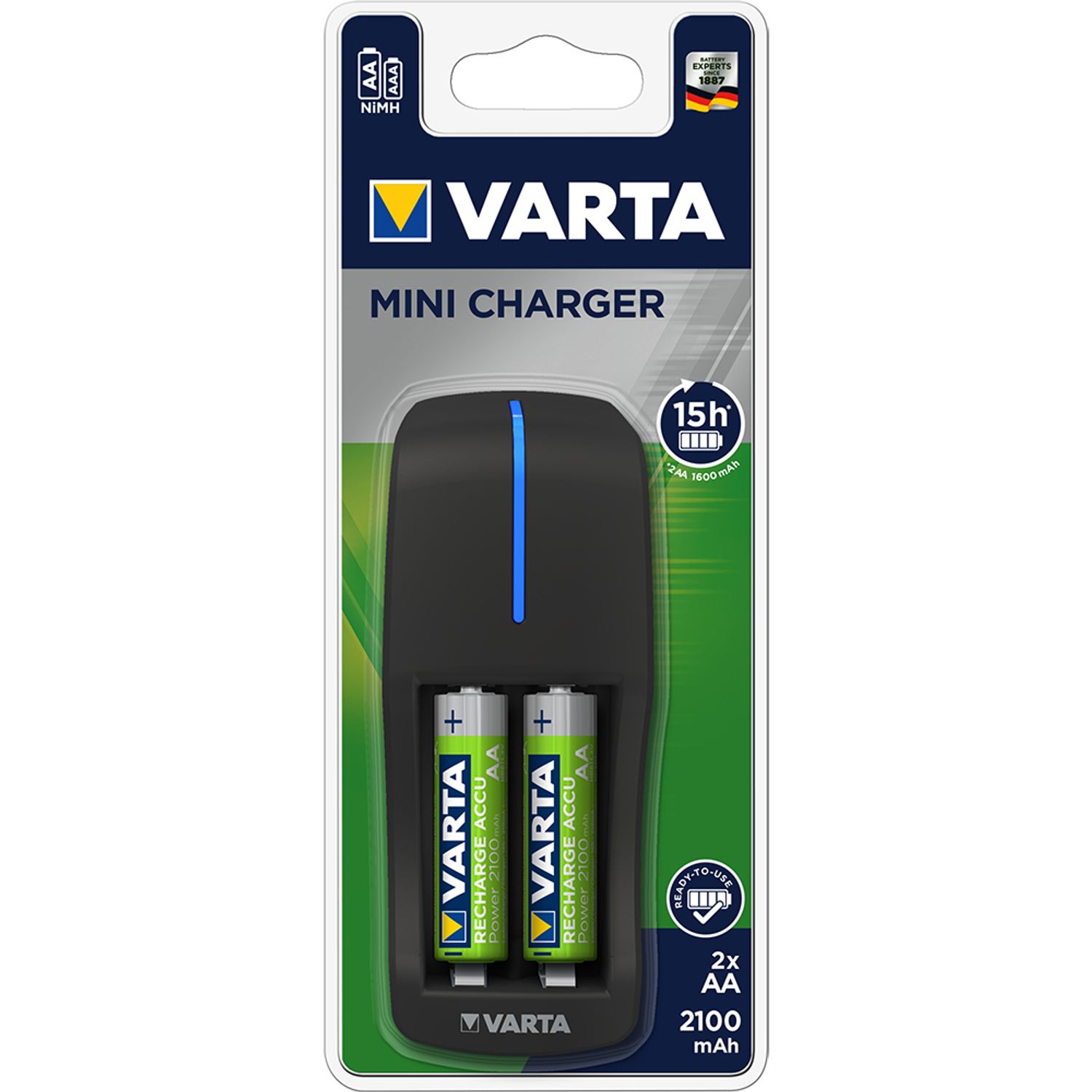 Incarcator Varta Mini Charger 57646, cu 2 acumulatori, AA, 2100 mAh fotografia produsului