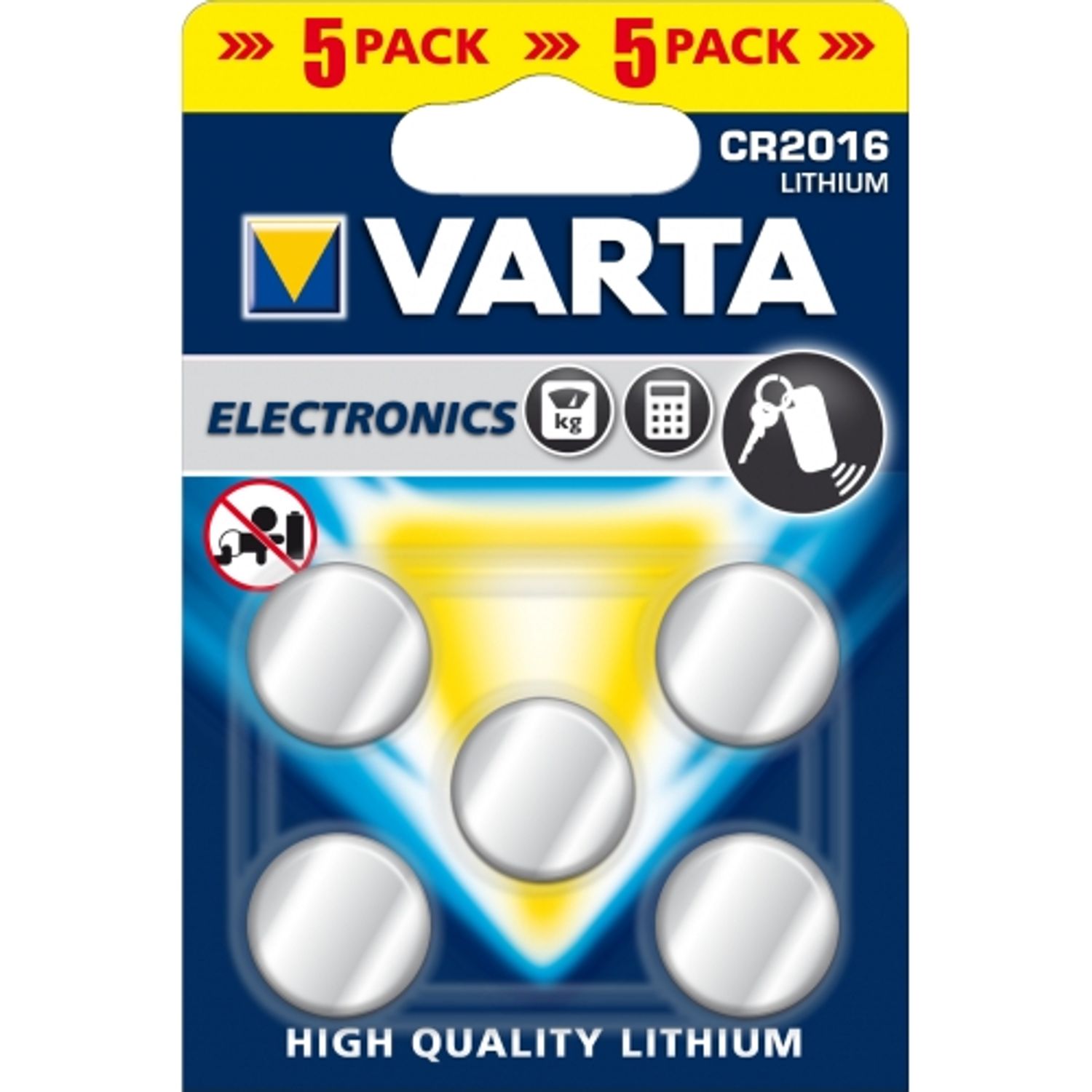 Baterii Varta tip buton CR 2016, 90 mAh, 5 buc fotografia produsului