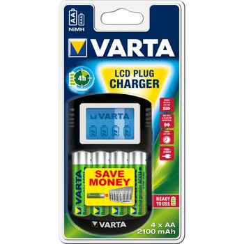 Incarcator Varta LCD 57670 + 4 acumulatori AA 2100 mAh, Black