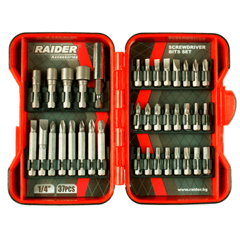 Set biti si adaptoare pentru surubelnita 37 piese, Raider 157793