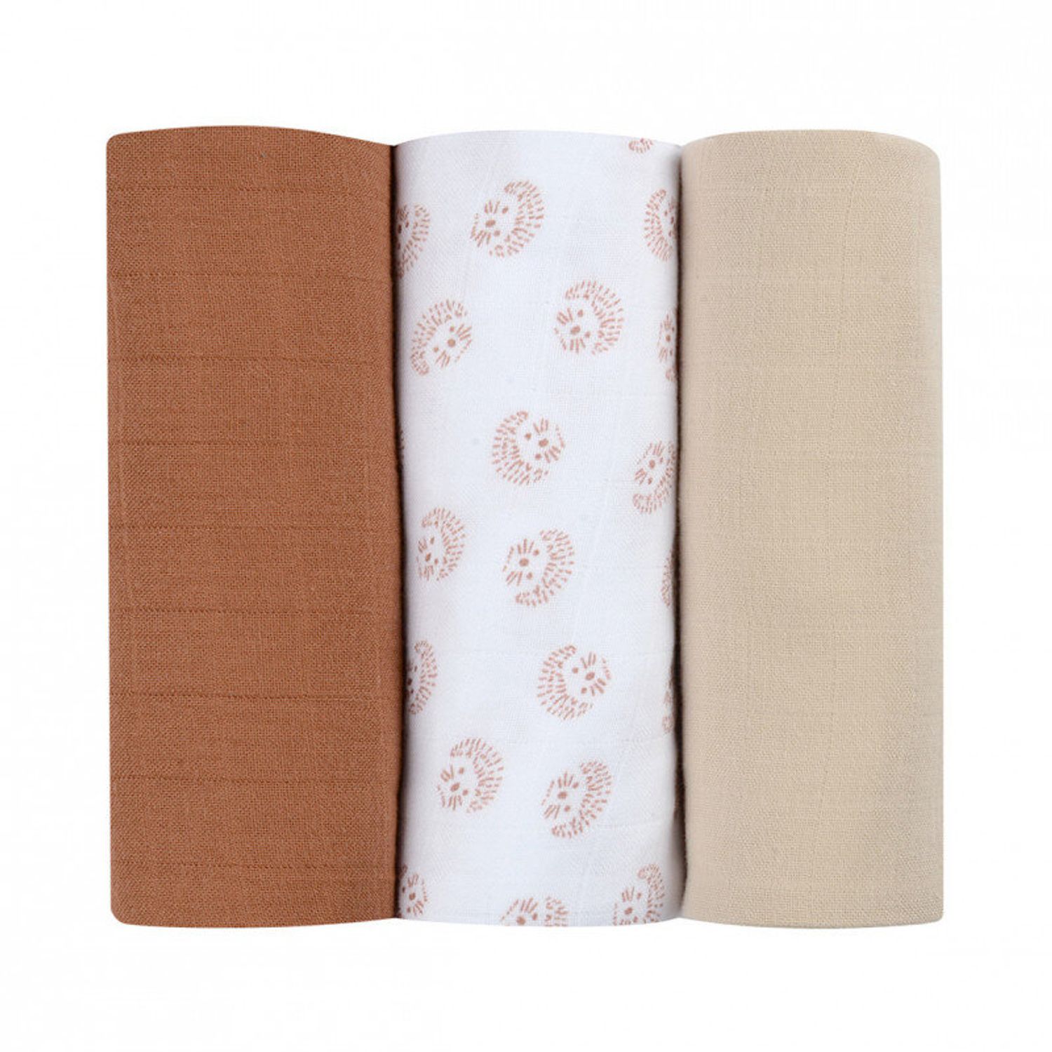 Beaba - Set 3 Museline bumbac organic 70x70 cm Herisson Marron fotografia produsului