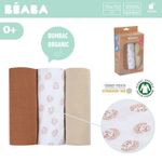 Beaba - Set 3 Museline bumbac organic 70x70 cm Herisson Marron fotografia produsului View 2 S