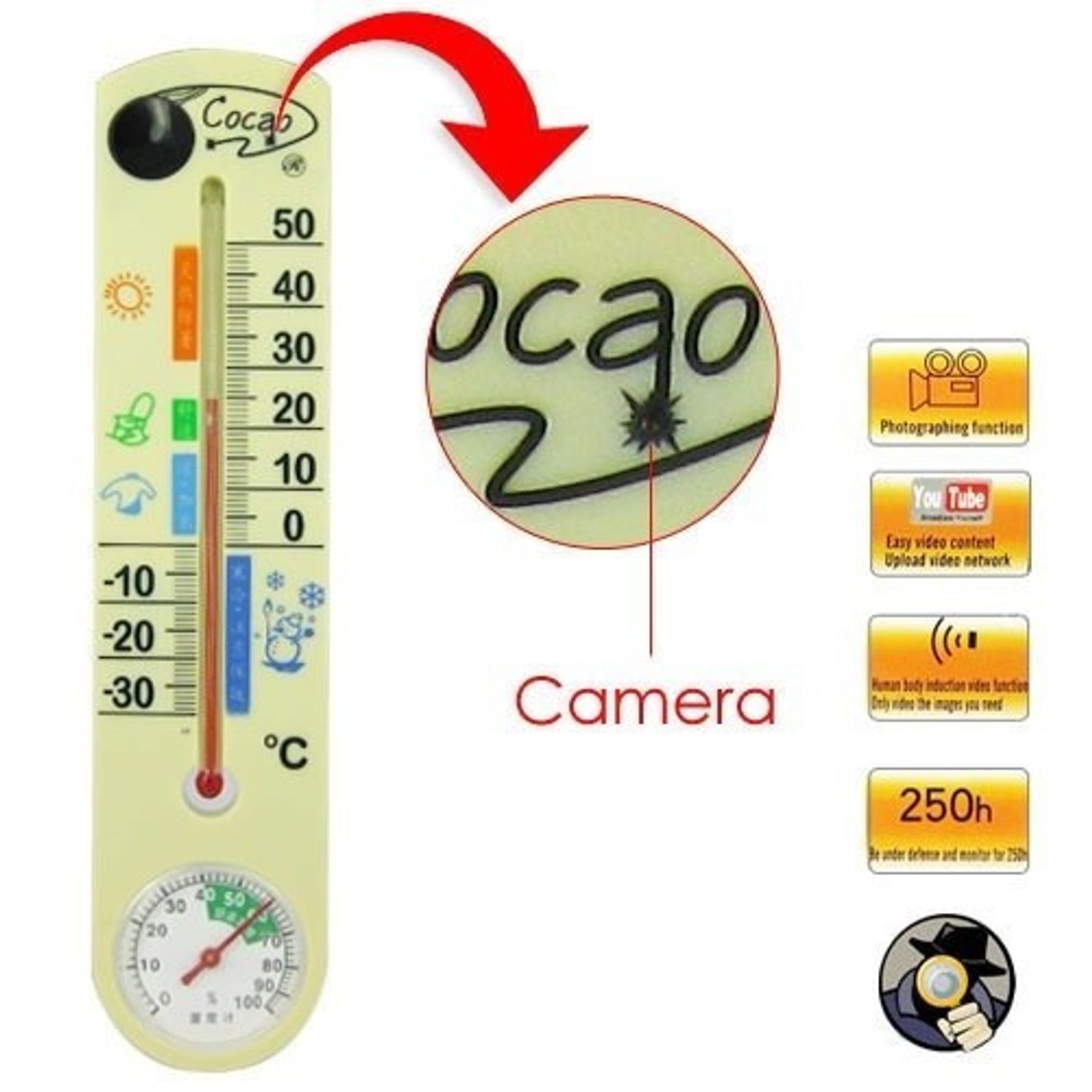 Termometru cu Microcamera Spion iUni TR02, senzor de miscare, memorie 8 gb fotografia produsului View 2 L