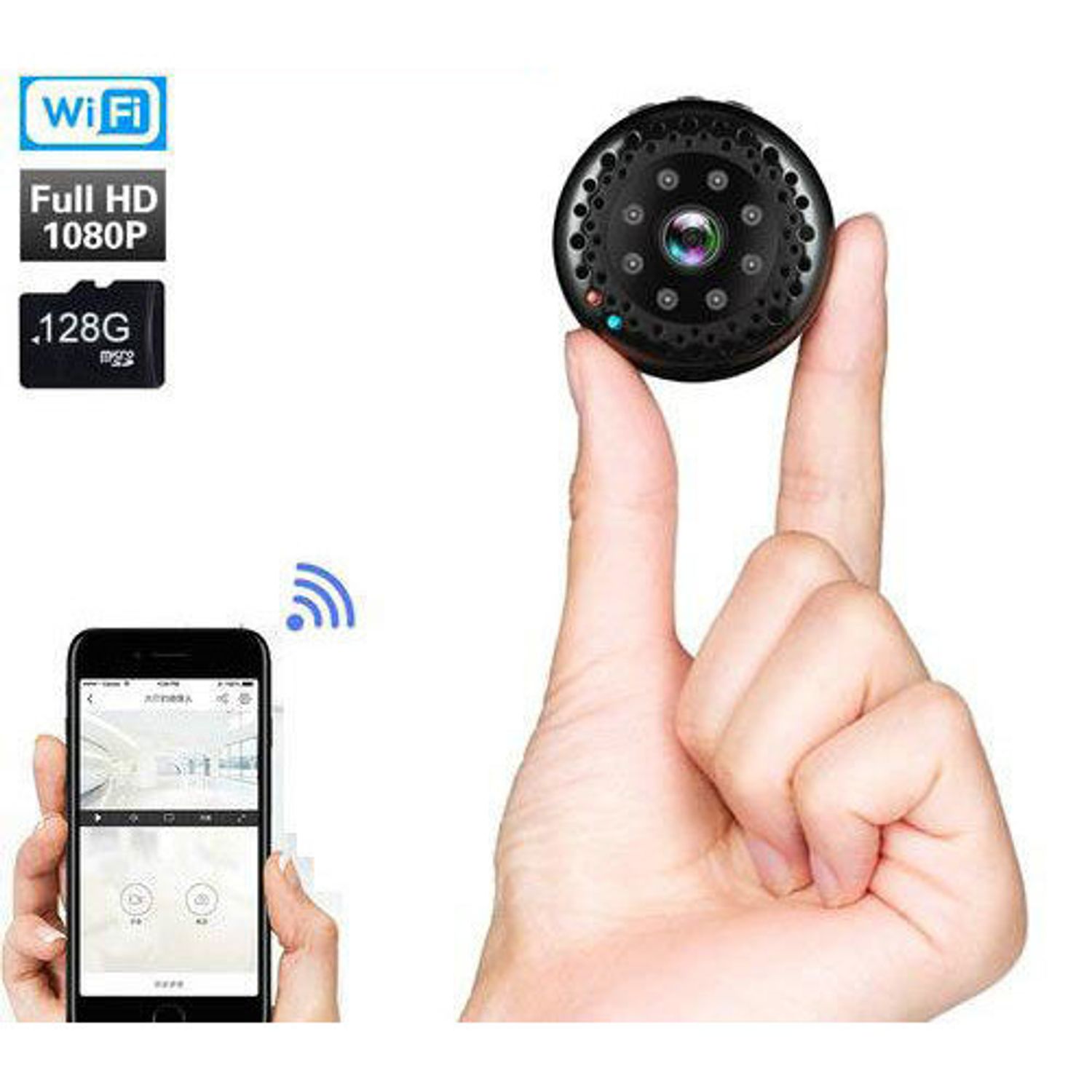 Mini Camera Spion iUni IP41, Wireless, Full HD 1080p, Audio-Video, Night Vision fotografia produsului View 2 L