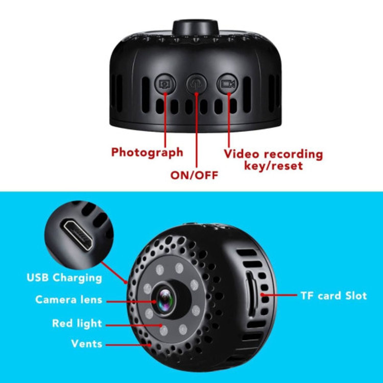 Mini Camera Spion iUni IP41, Wireless, Full HD 1080p, Audio-Video, Night Vision fotografia produsului View 4 L