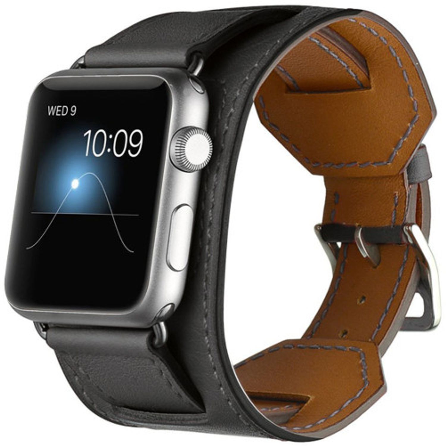 Curea iUni compatibila cu Apple Watch 1/2/3/4/5/6, 40mm, Cuff, Piele, Negru fotografia produsului