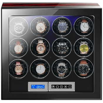 iUni - Cutie intors ceasuri automatice cu amprenta , Luxury Watch Winder 12 Mahon-Negru