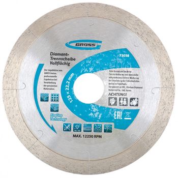 Disc diamantat, 125 x 22,2 mm, continuu cu perforare laser, taiere umeda// gross