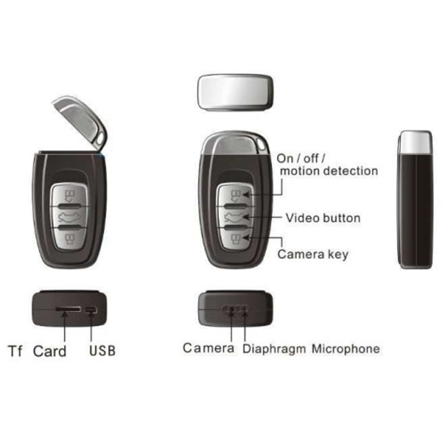Cheie Auto iUni cu Camera Spion HD, audio-video, foto fotografia produsului View 2 L