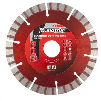 Disc diamantat pentru taiere uscata, muchie turbo-segmentat, 125 x 22.2 mm, mtx professional