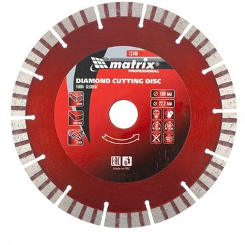 Disc diamant pentru taiere uscata, muchie TURBO-segmentat, 180 x 22.2 mm, MTX Profesional