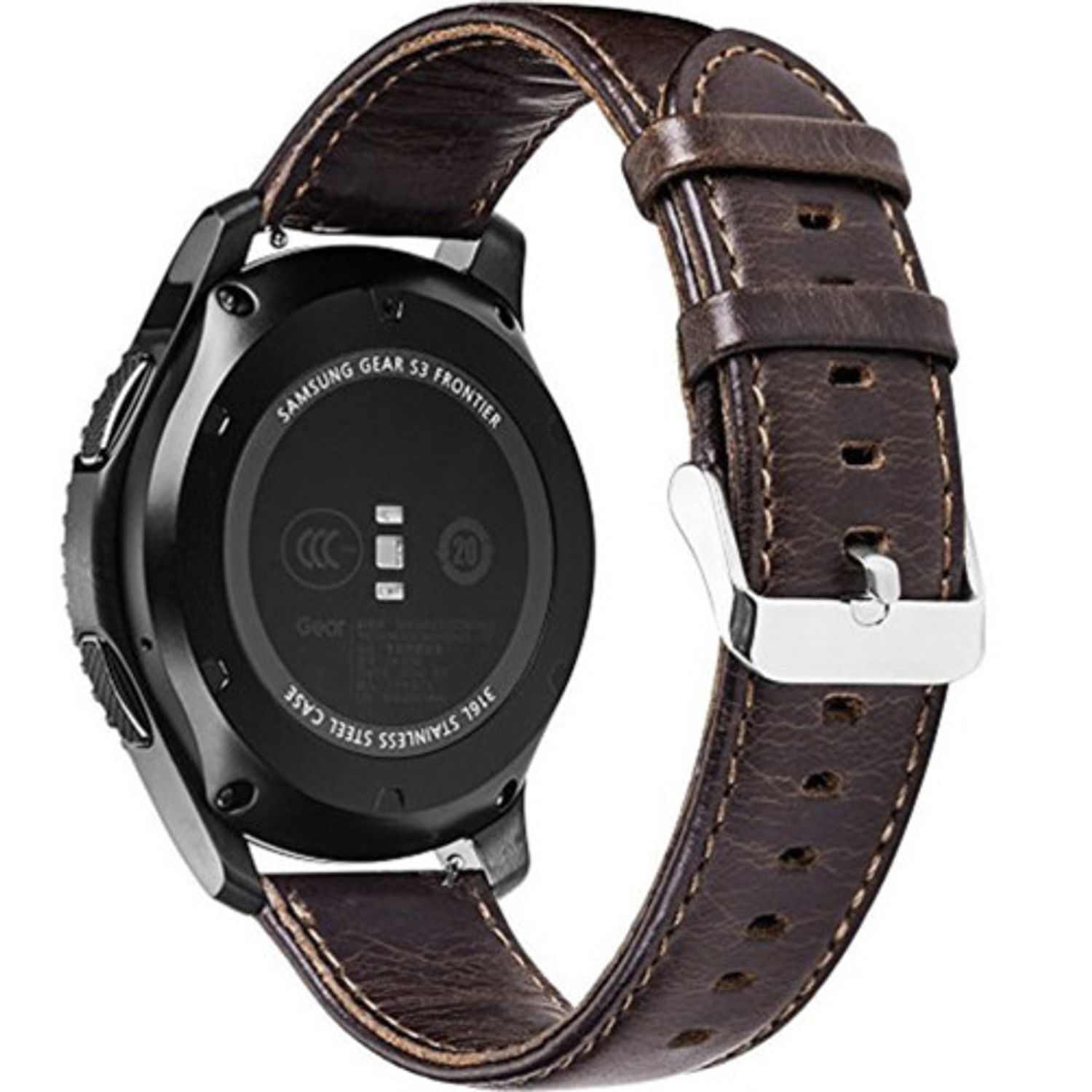 Curea piele Smartwatch Samsung Gear S3, iUni 22 mm Vintage Dark Coffee fotografia produsului