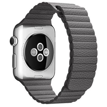 Curea iUni compatibila cu Apple Watch 1/2/3/4/5/6, 44mm, Leather Loop, Piele, Dark Gray elefant.ro