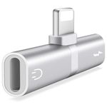 Mini Adaptor Lightning Splitter iUni dual port, pentru casti si incarcare iPhone, Silver fotografia produsului