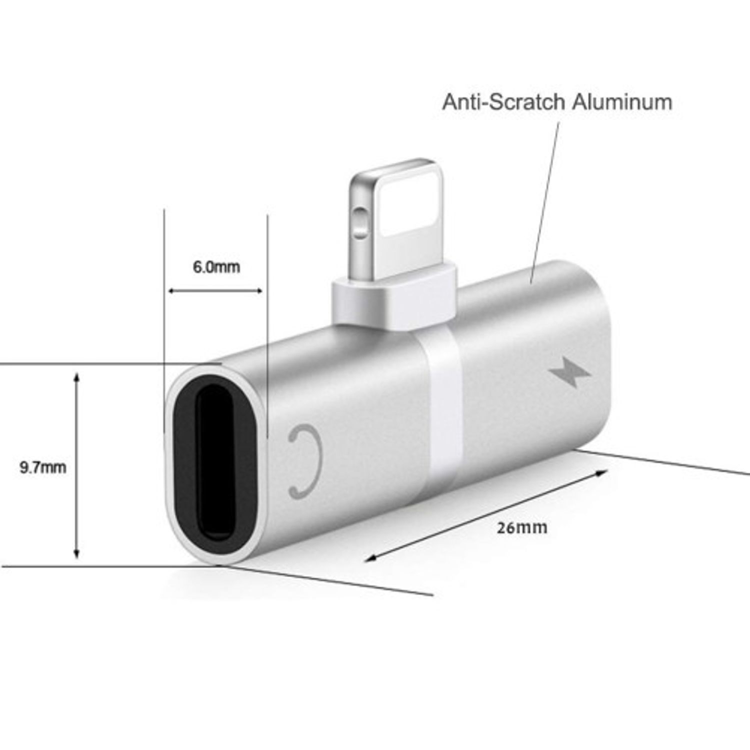 Mini Adaptor Lightning Splitter iUni dual port, pentru casti si incarcare iPhone, Silver fotografia produsului View 3 L