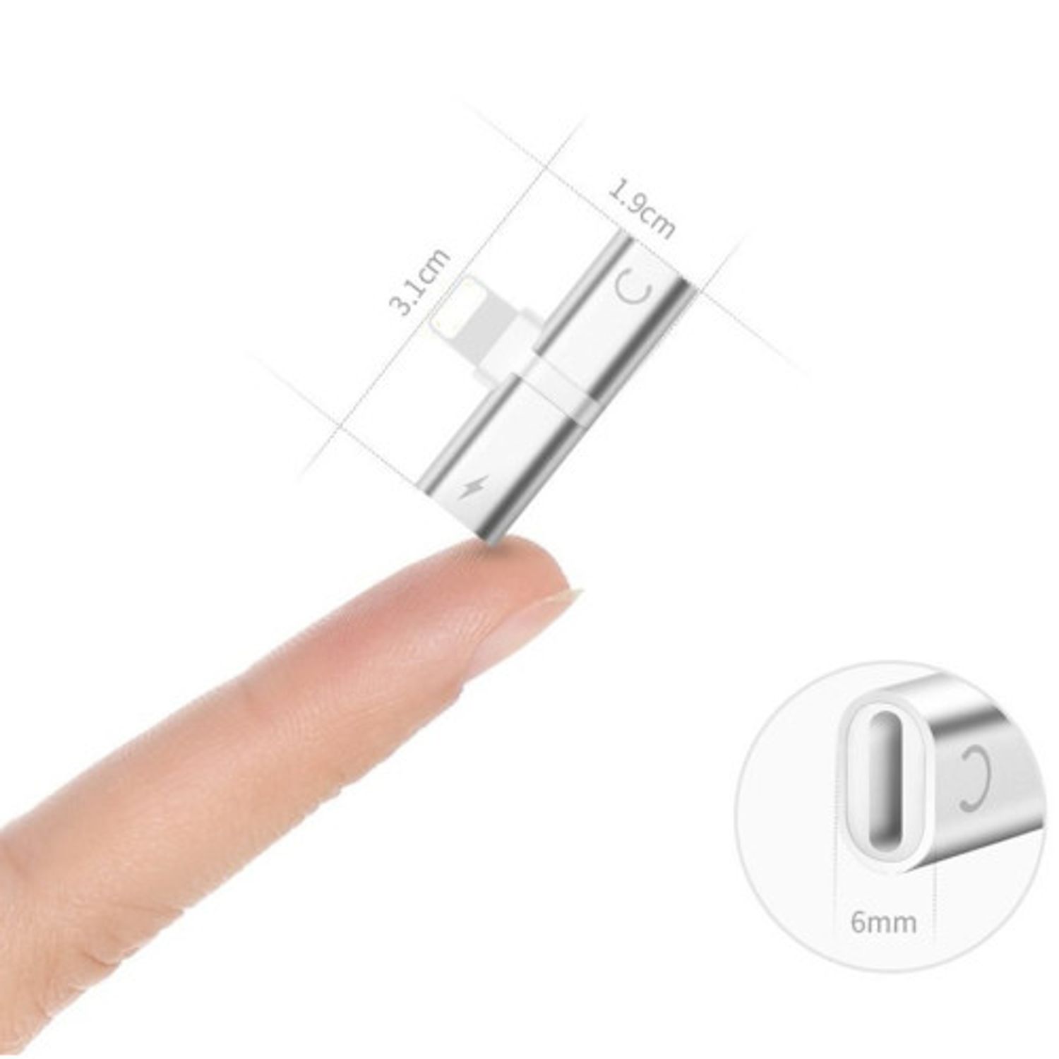 Mini Adaptor Lightning Splitter iUni dual port, pentru casti si incarcare iPhone, Silver fotografia produsului View 2 L