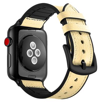 iUni - Curea compatibila cu Apple Watch 1/2/3/4/5/6, 40mm, Leather Strap, Ivory