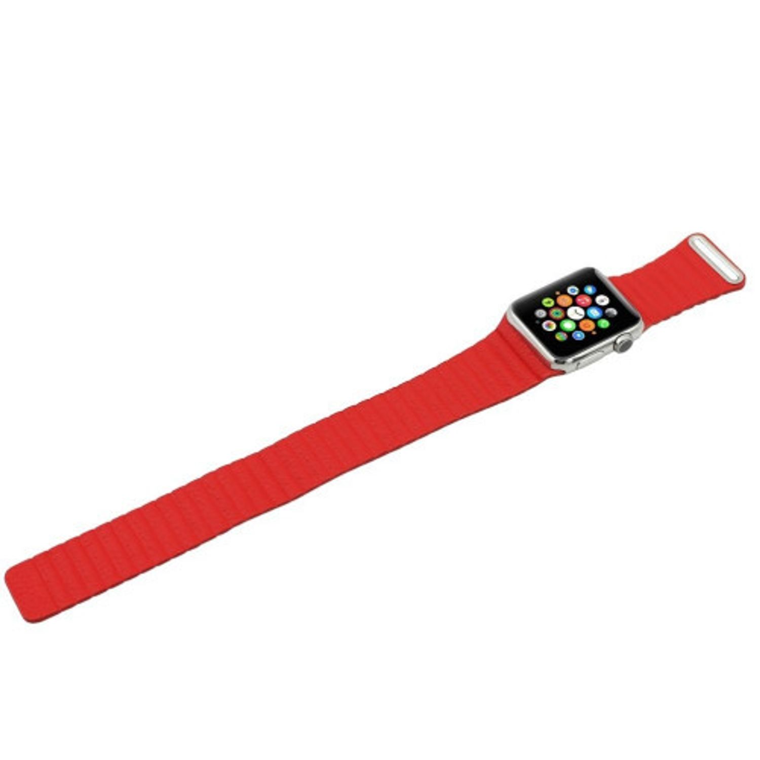 Curea iUni compatibila cu Apple Watch 1/2/3/4/5/6, 40mm, Leather Loop, Piele, Red fotografia produsului View 3 L