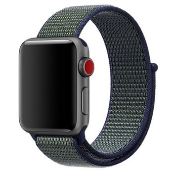 Curea iUni compatibila cu Apple Watch 1/2/3/4/5/6, 44mm, Nylon Sport, Woven Strap, Navy Blue/Green