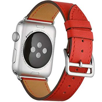 Curea iuni compatibila cu apple watch 1/2/3/4/5/6, 38mm, single tour, piele, rosu
