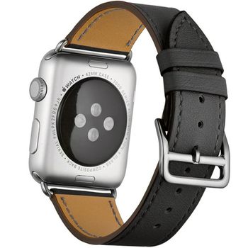 Curea iuni compatibila cu apple watch 1/2/3/4/5/6, 38mm, single tour, piele, negru