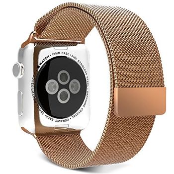 Curea iuni compatibila cu apple watch 1/2/3/4/5/6, 38mm, milanese loop, otel inoxidabil, gold