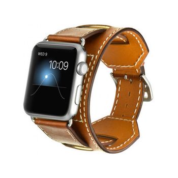 Curea iuni compatibila cu apple watch 1/2/3/4/5/6, 44mm, cuff, piele, maro