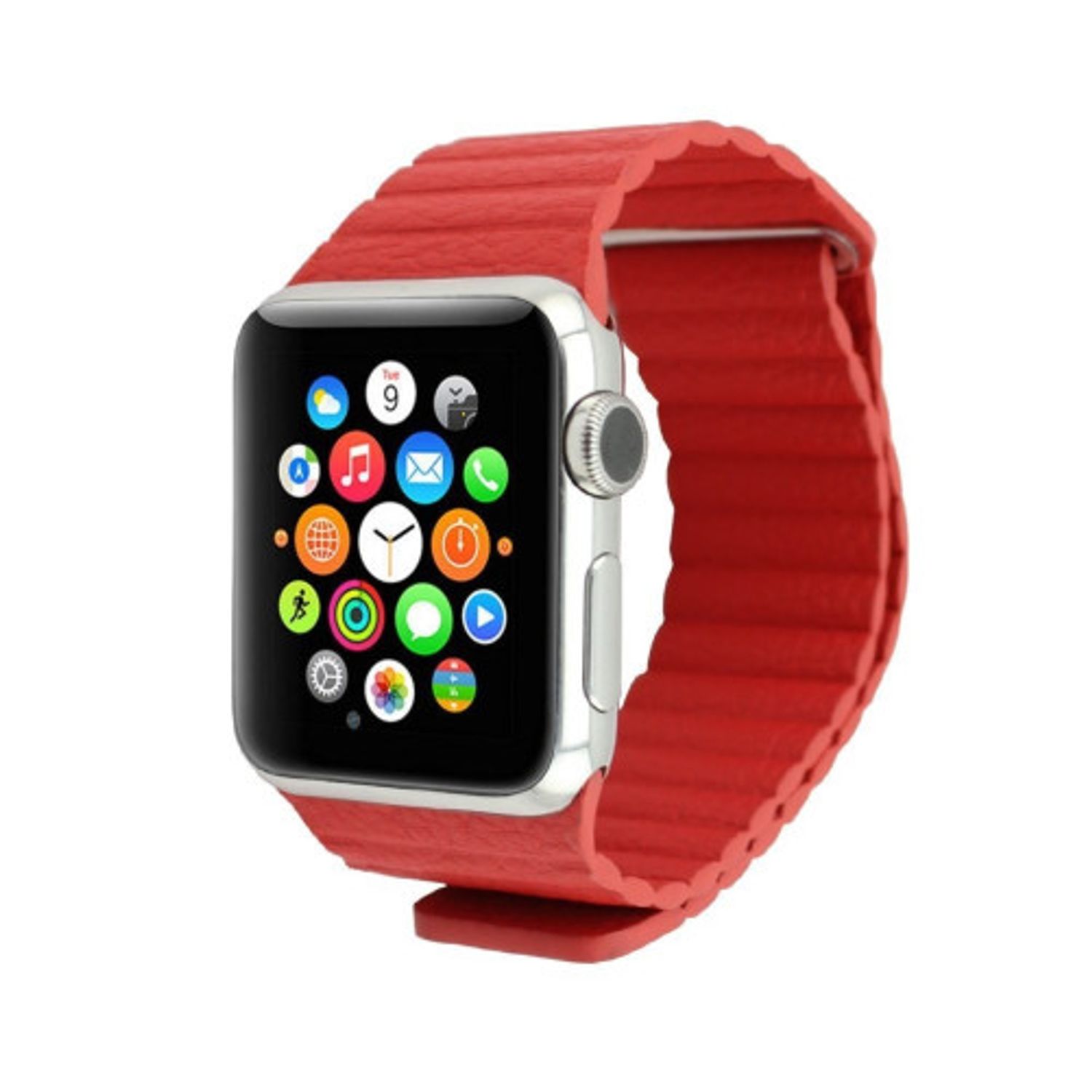 Curea iUni compatibila cu Apple Watch 1/2/3/4/5/6, 42mm, Leather Loop, Piele, Red fotografia produsului