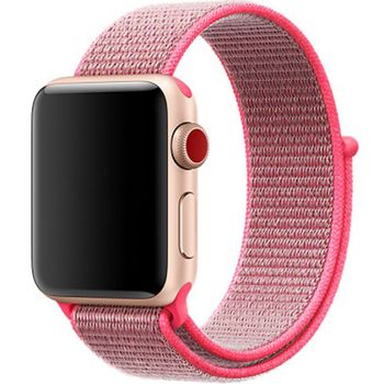 Curea iuni compatibila cu apple watch 1/2/3/4/5/6, 44mm, nylon sport, woven strap, electric pink