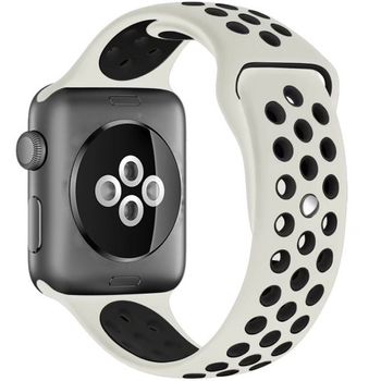 Curea iuni compatibila cu apple watch 1/2/3/4/5/6, 44mm, silicon sport, crem/negru