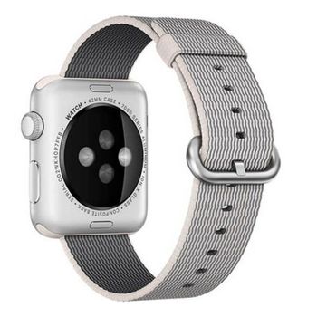 Curea iUni compatibila cu Apple Watch 1/2/3/4/5/6, 44mm, Nylon, Woven Strap, White/Gray