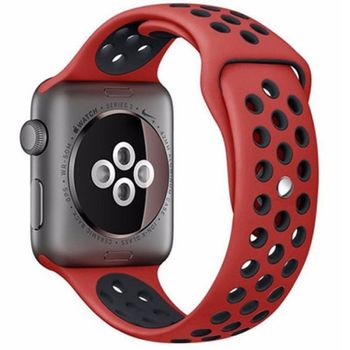 Curea iUni compatibila cu Apple Watch 1/2/3/4/5/6, 44mm, Silicon Sport, Rosu/Negru