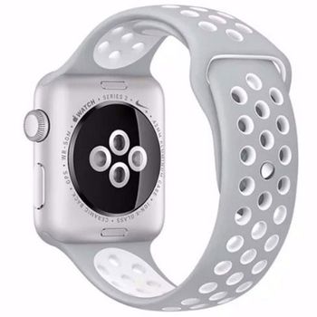 Curea iuni compatibila cu apple watch 1/2/3/4/5/6, 44mm, silicon sport, argintiu/alb