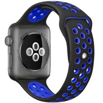Curea iuni compatibila cu apple watch 1/2/3/4/5/6, 44mm, silicon sport, negru/albastru