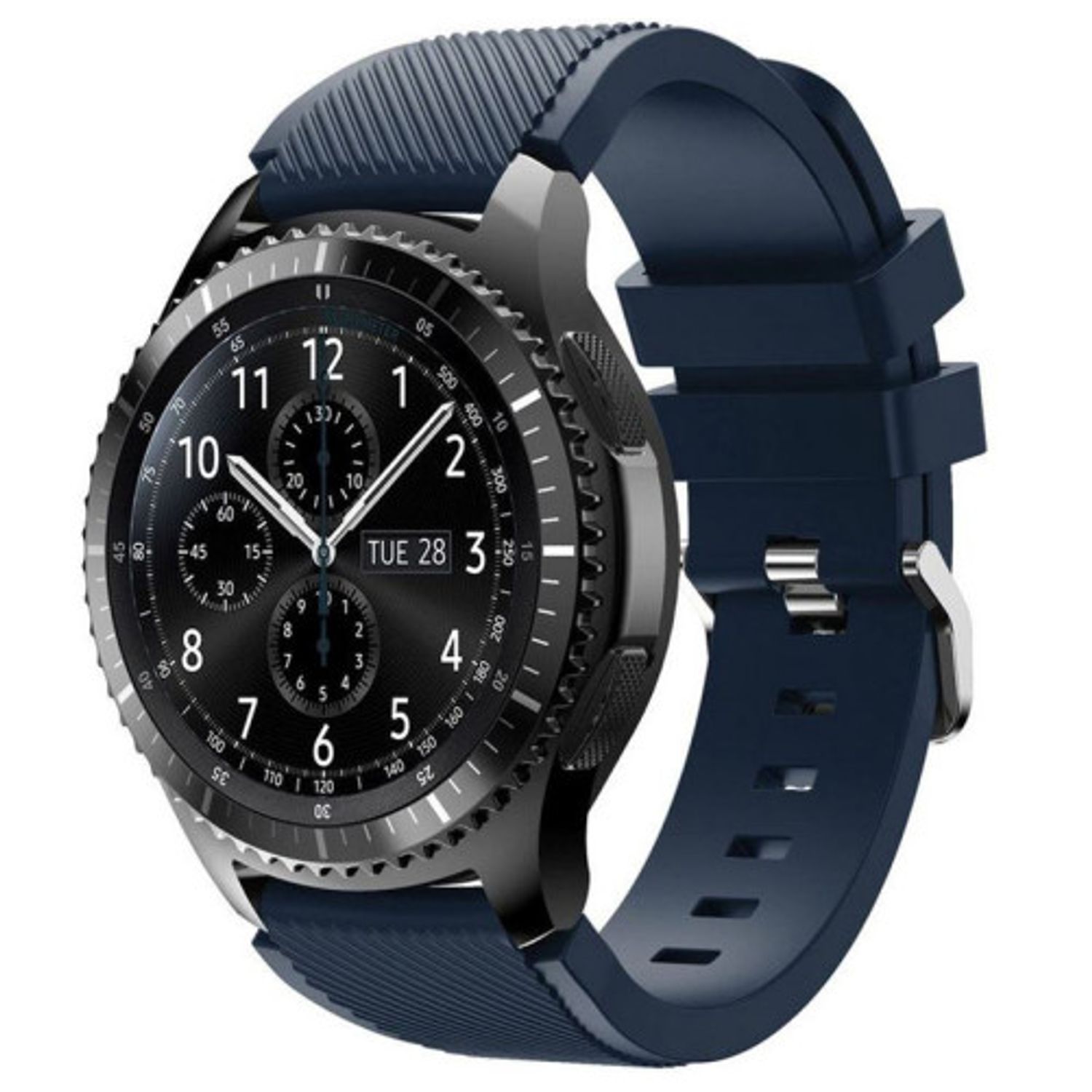 iUni - Curea ceas Smartwatch Samsung Gear S3, 22 mm Silicon Midnight Blue fotografia produsului