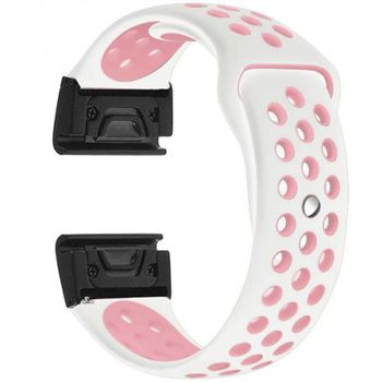 iUni - Curea ceas Smartwatch Garmin Fenix 3 / Fenix 5X, 26 mm Silicon Sport Alb-Roz pal