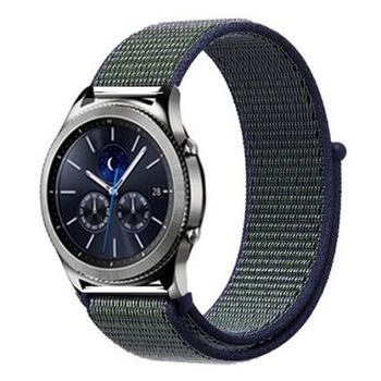 iUni - Curea ceas Smartwatch Samsung Gear S3, 22 mm Soft Nylon Sport, Navy Blue - Green