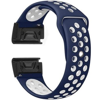 iUni - Curea ceas Smartwatch Garmin Fenix 3 / Fenix 5X, 26 mm Silicon Sport Albastru-Alb