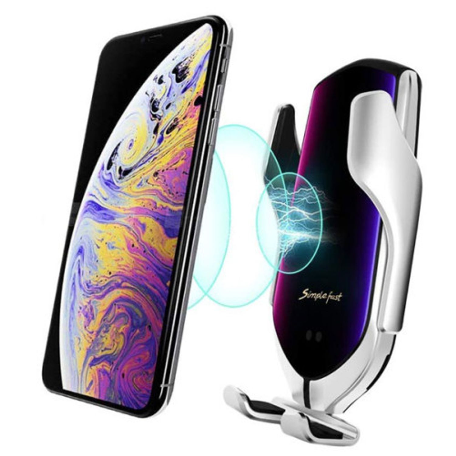 Suport auto cu incarcator wireless iUni R1, micro USB, functie Fast Charge, Silver fotografia produsului View 2 L