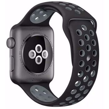 Curea iuni compatibila cu apple watch 1/2/3/4/5/6, 42mm, silicon sport, negru/argintiu