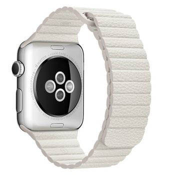 Curea IUni Compatibila Cu Apple Watch 1/2/3/4/5/6, 38mm, Leather Loop, Piele, White